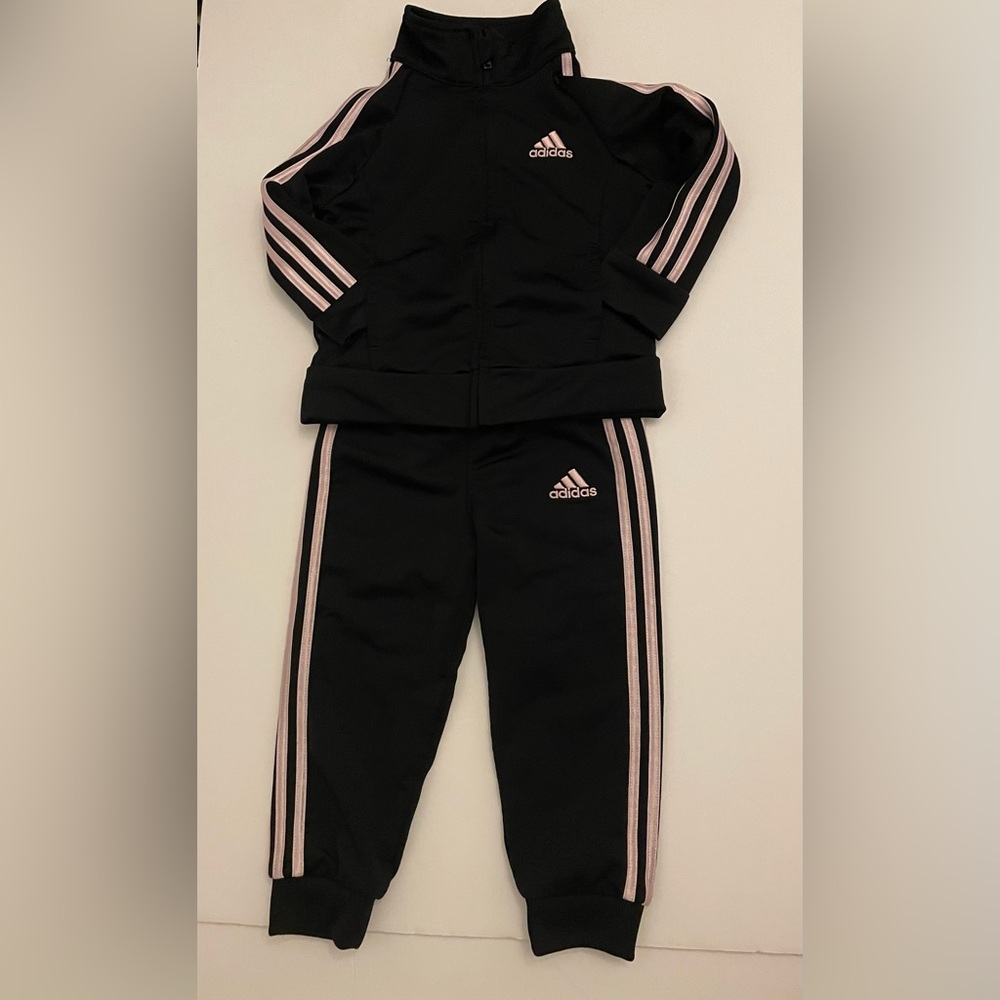 Adidas Baby Girl Track Suit Black with Pink Stripes 18M Pant & Jacket